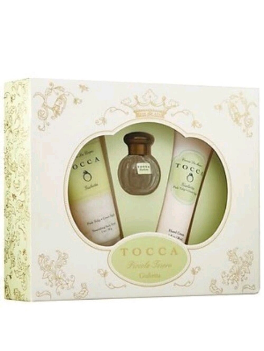 TOCCA 3 Pc Giulietta Fragrance, Body Scrub, &Cream Pink Tulip Green Apple Set